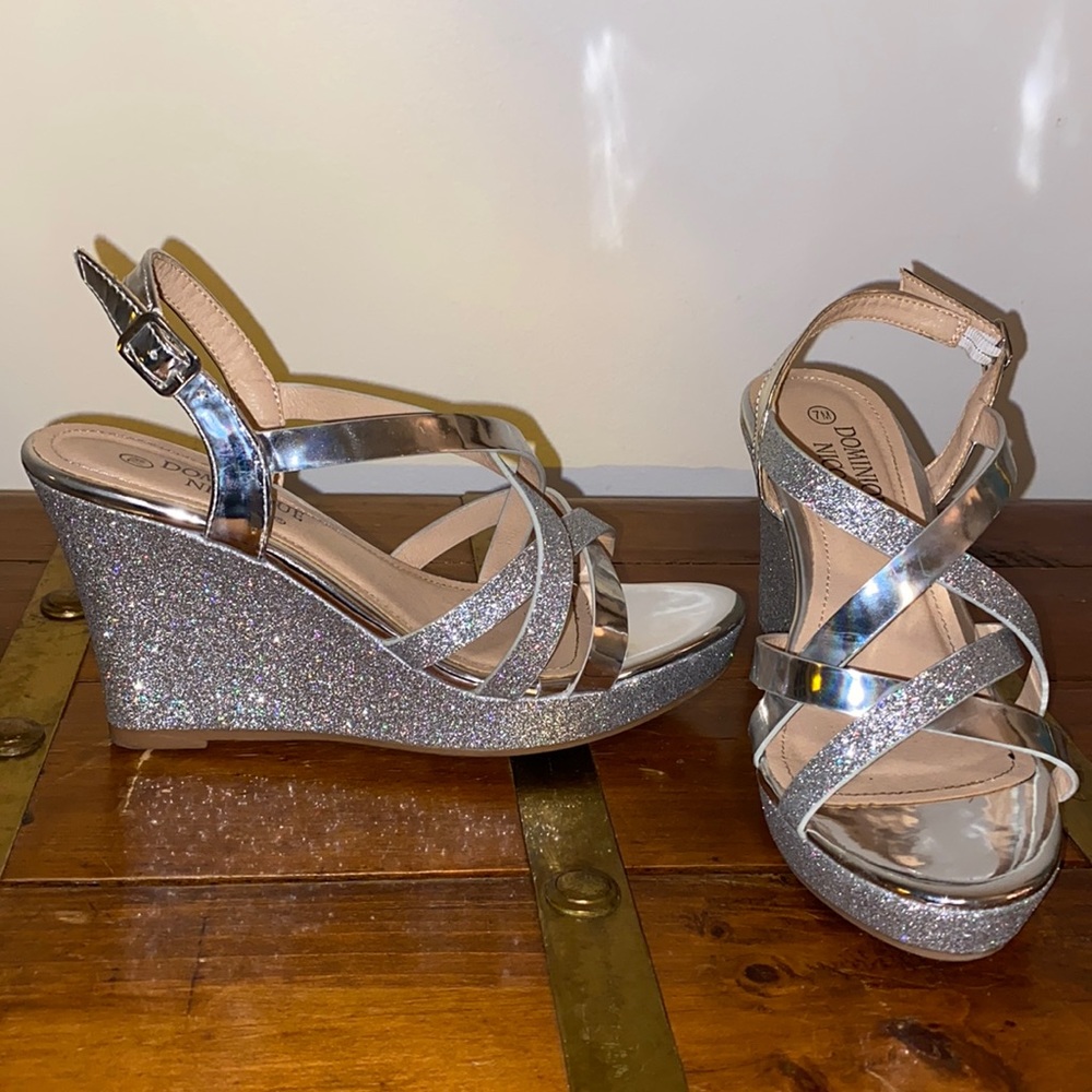 Silver Strappy Wedges Size 7
